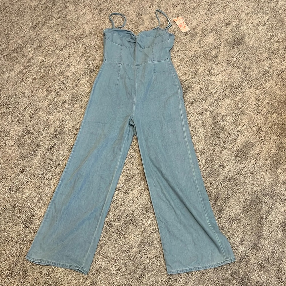 Denim SHEIN MOD jumpsuit wide legs and spaghetti straps NWT